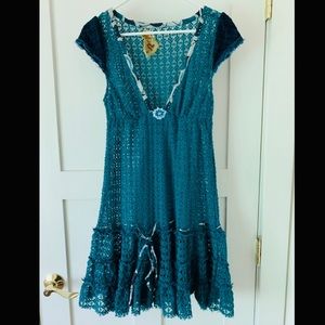 Free People crochet teal dress medium 8